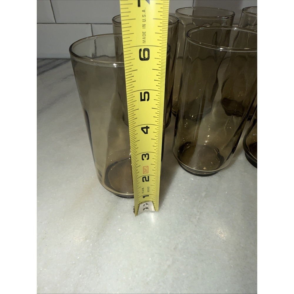 Libbey Swirl Optic Tawny Brown Tumbler Set Of 8 Vintage 5 1/2" 14Oz GlassesGW004 - Picture 7 of 8